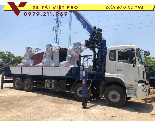 Đánh giá xe tải Dongfeng 4 chân gắn cẩu Dongyang 12 tấn