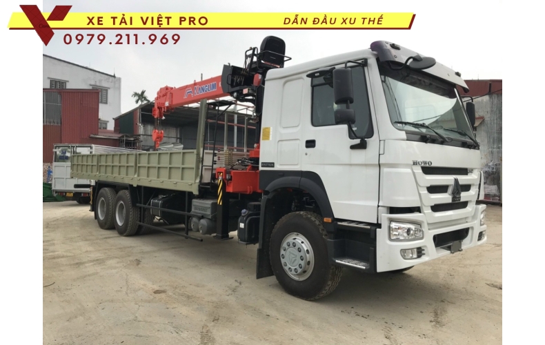 Xe tải Howo 3 chân gắn cẩu Kanglim 8t - Thông số và báo giá mới nhất tại Việt Nam
