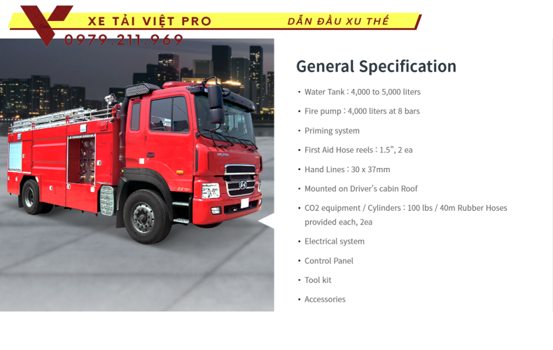 Giá xe chữa cháy Hyundai 5 khối mới nhất hiện nay